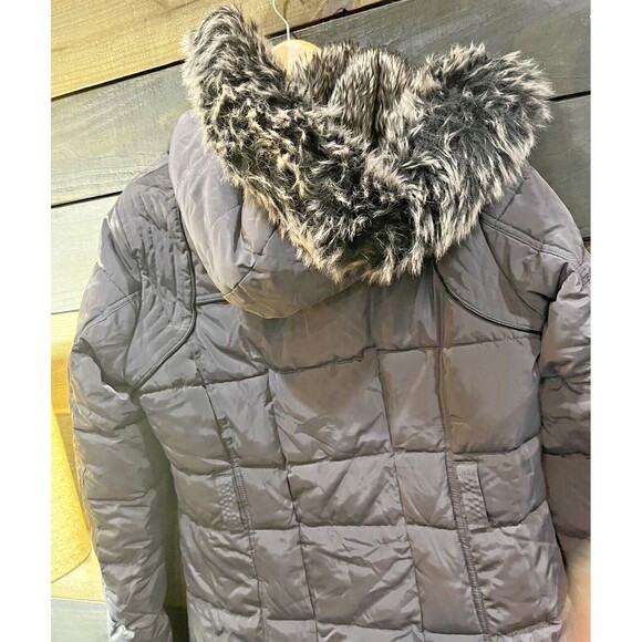 Nicole Miller Women’s Long Puffer Coat Gray Hooded Parka Faux Fur Trim Jacket M - Picture 7 of 9